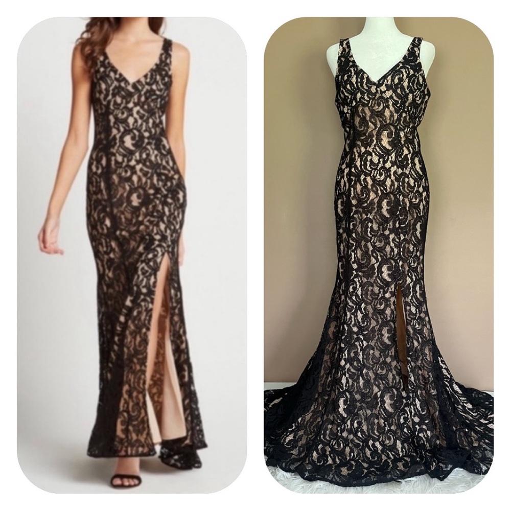 {BCBGeneration} Sleeveless Lace Gown with Front Slit in Black - Womens 4 - NWT